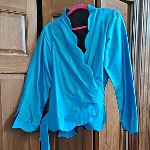 Elegant Azure Wrap Blouse with Scalloped Design MARISSA BERATELLI